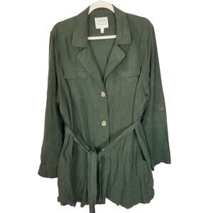 Torrid Womens Green Linen Blend Shirt Jacket Shacket Sz 1X Lagenlook Minimalist